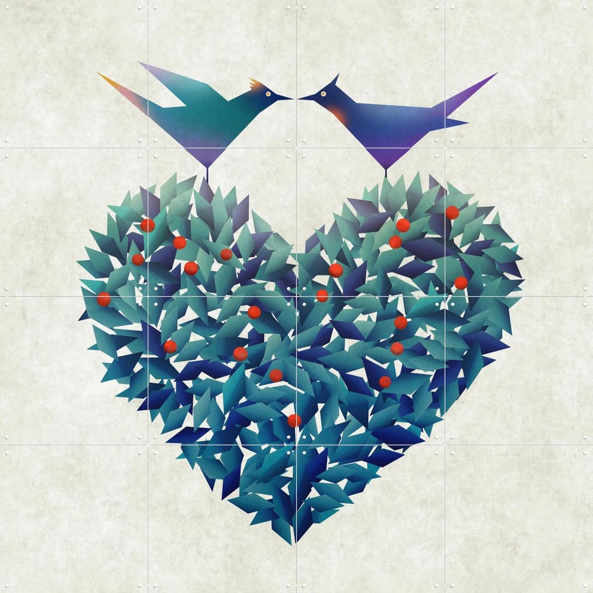 IXXI Love Birds, Angelo Cerantola - 80 x 80 cm - Gratis ophangtool - Grote wanddecoratie en posters - Illustraties, Geometrische Kunst, Grafisch