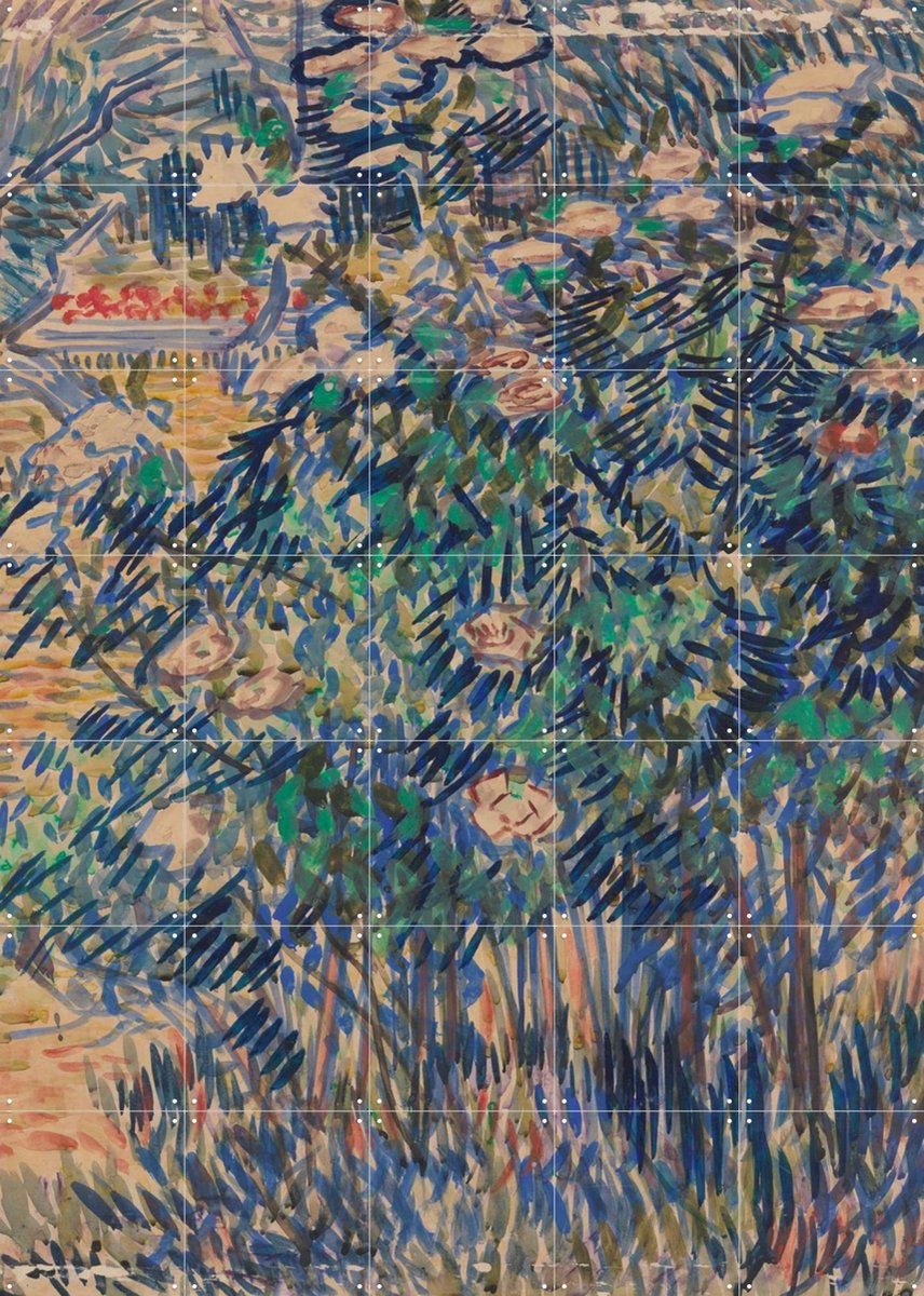 IXXI Bloeiende rozenstruiken in de tuin van de inrichting, Vincent van Gogh (1853 - 1890) & Kröller-Müller Museum - 100 x 140 cm - Gratis ophangtool -