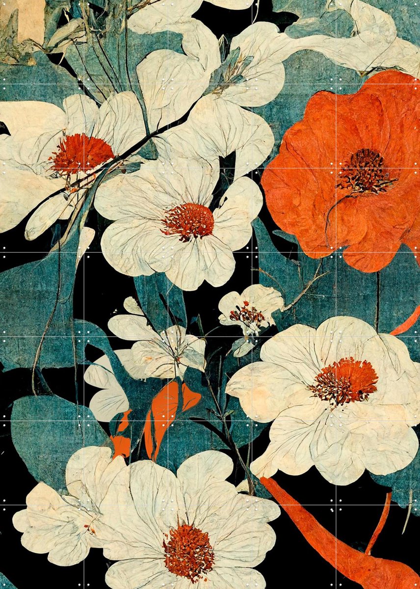 IXXI Asian Flowers, Treechild & Various - 100 x 140 cm - Gratis ophangtool - Grote wanddecoratie en posters - Illustraties, Kleurrijk, Art Nouveau