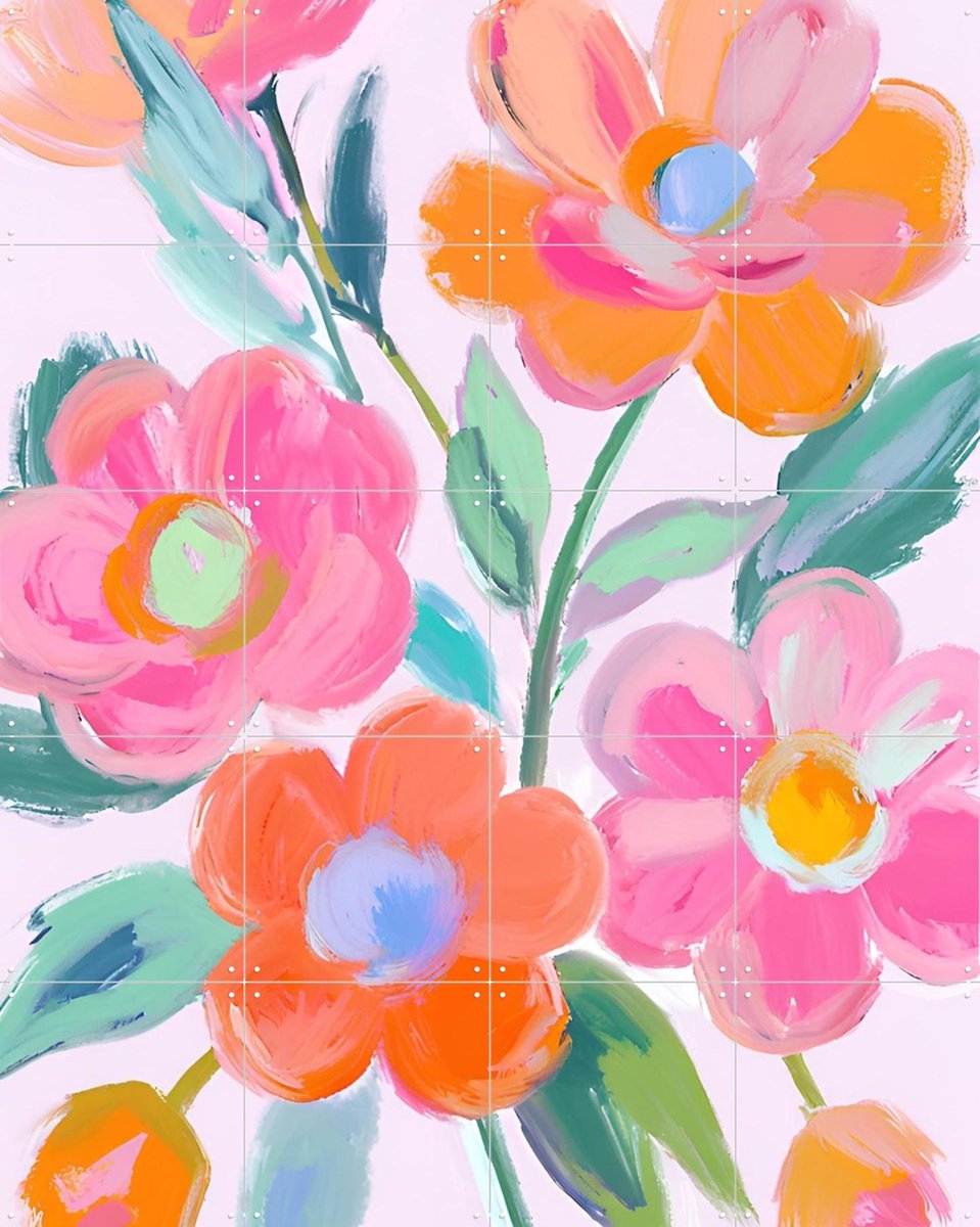IXXI Vibrant Abstract Flowers, Ohkimiko & Various - 80 x 100 cm - Gratis ophangtool - Grote wanddecoratie en posters - Illustraties, Schilderijen