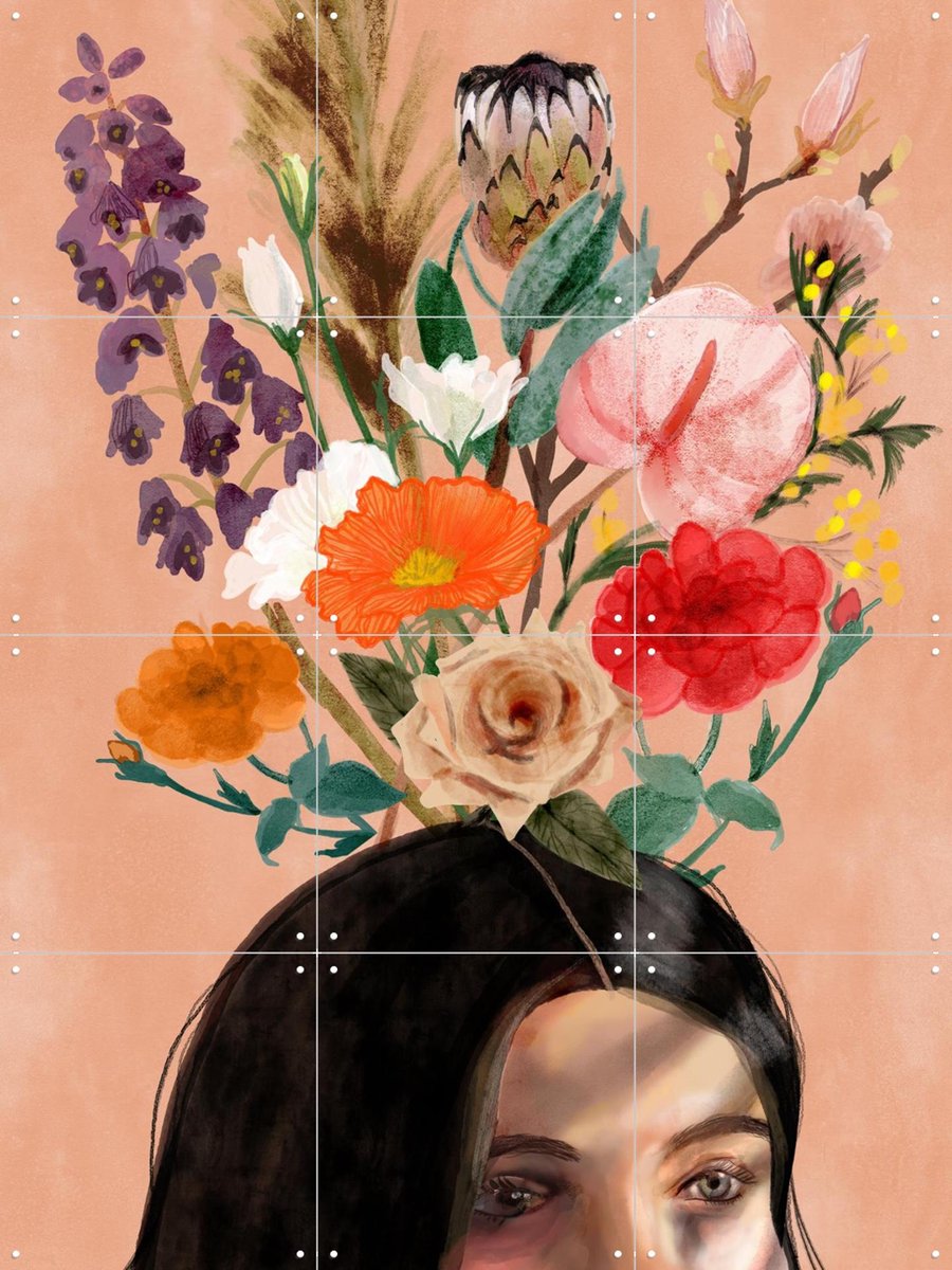 IXXI Flowery Thoughts, Esther Sepers - 60 x 80 cm - Gratis ophangtool - Grote wanddecoratie en posters - Aquarel, Kleurrijk, Illustraties, Woonkamer