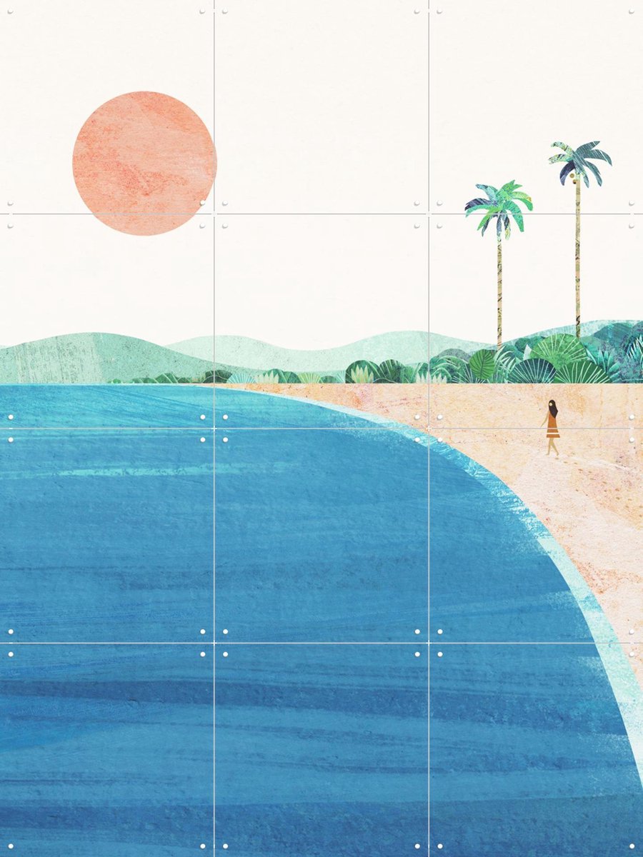 IXXI Two Palm Beach, Henry Rivers - 60 x 80 cm - Gratis ophangtool - Grote wanddecoratie en posters - Aquarel, Minimalisme, Speels, Illustraties