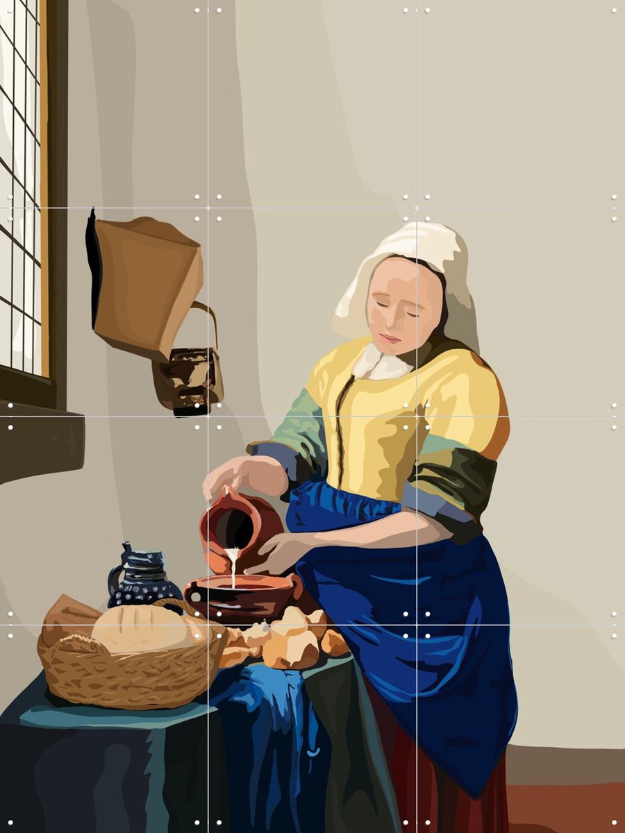 IXXI Het Melkmeisje, Ineke Schot & Rijksmuseum 2.0 - 60 x 80 cm - Gratis ophangtool - Grote wanddecoratie en posters - Realisme, Illustraties