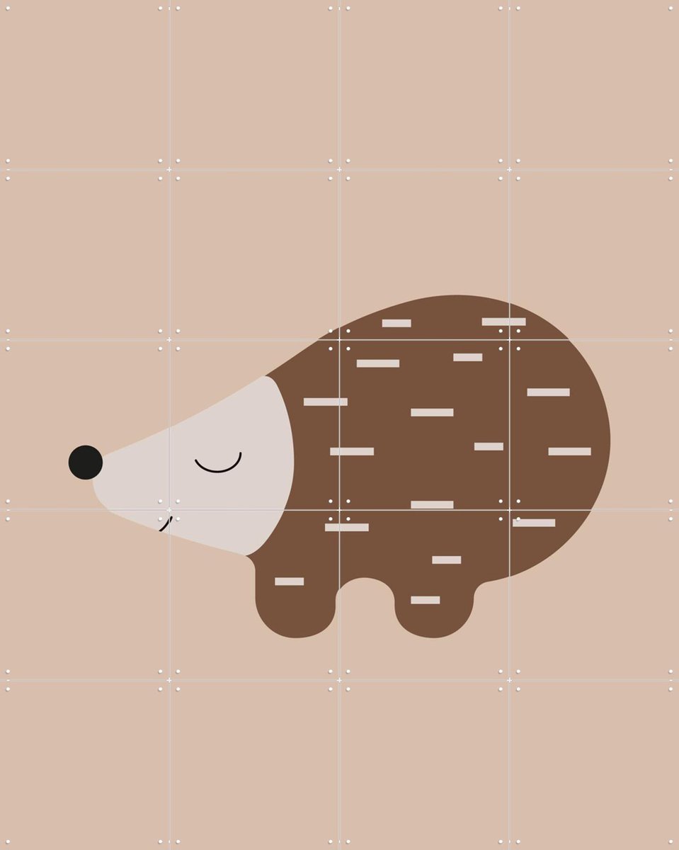 IXXI Happy Hedgehog Warm Taupe, Little Otja - 80 x 100 cm - Gratis ophangtool - Grote wanddecoratie en posters - Illustraties, Speels, Grafisch