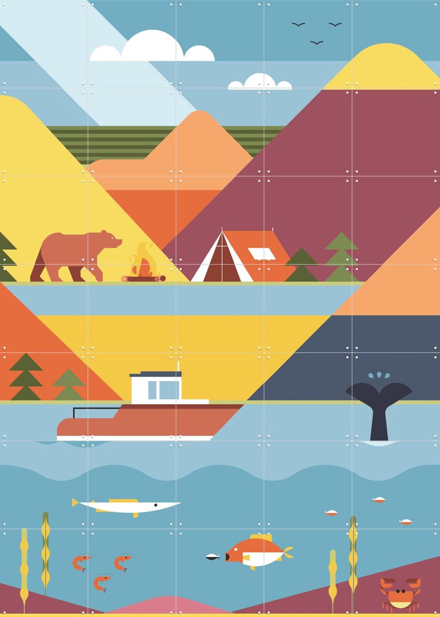 IXXI Mountains, Studio Kars + Boom - 100 x 140 cm - Gratis ophangtool - Grote wanddecoratie en posters - Grafisch Ontwerp, Illustraties, Kleurrijk