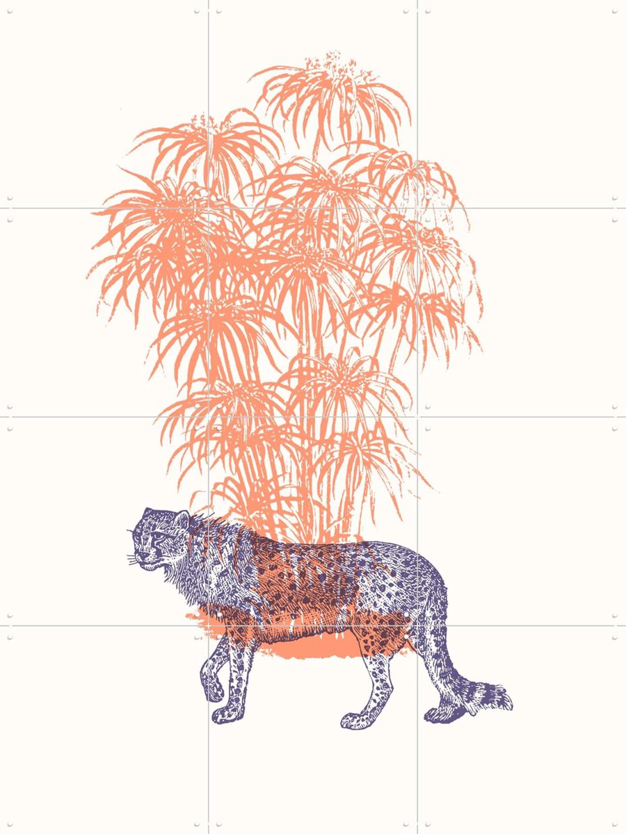 IXXI Cheetah tree, Florent Bodart - 60 x 80 cm - Gratis ophangtool - Grote wanddecoratie en posters - Houtsnede, Speels, Art Deco, Illustraties