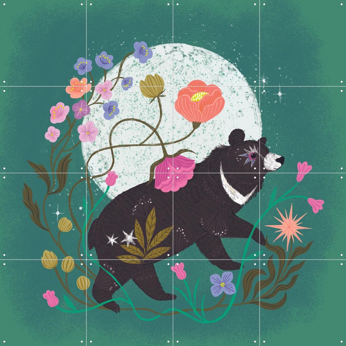IXXI Moon Bear, Bethan Janine - 80 x 80 cm - Gratis ophangtool - Grote wanddecoratie en posters - Illustraties, Kleurrijk, Grafisch Ontwerp, Speels