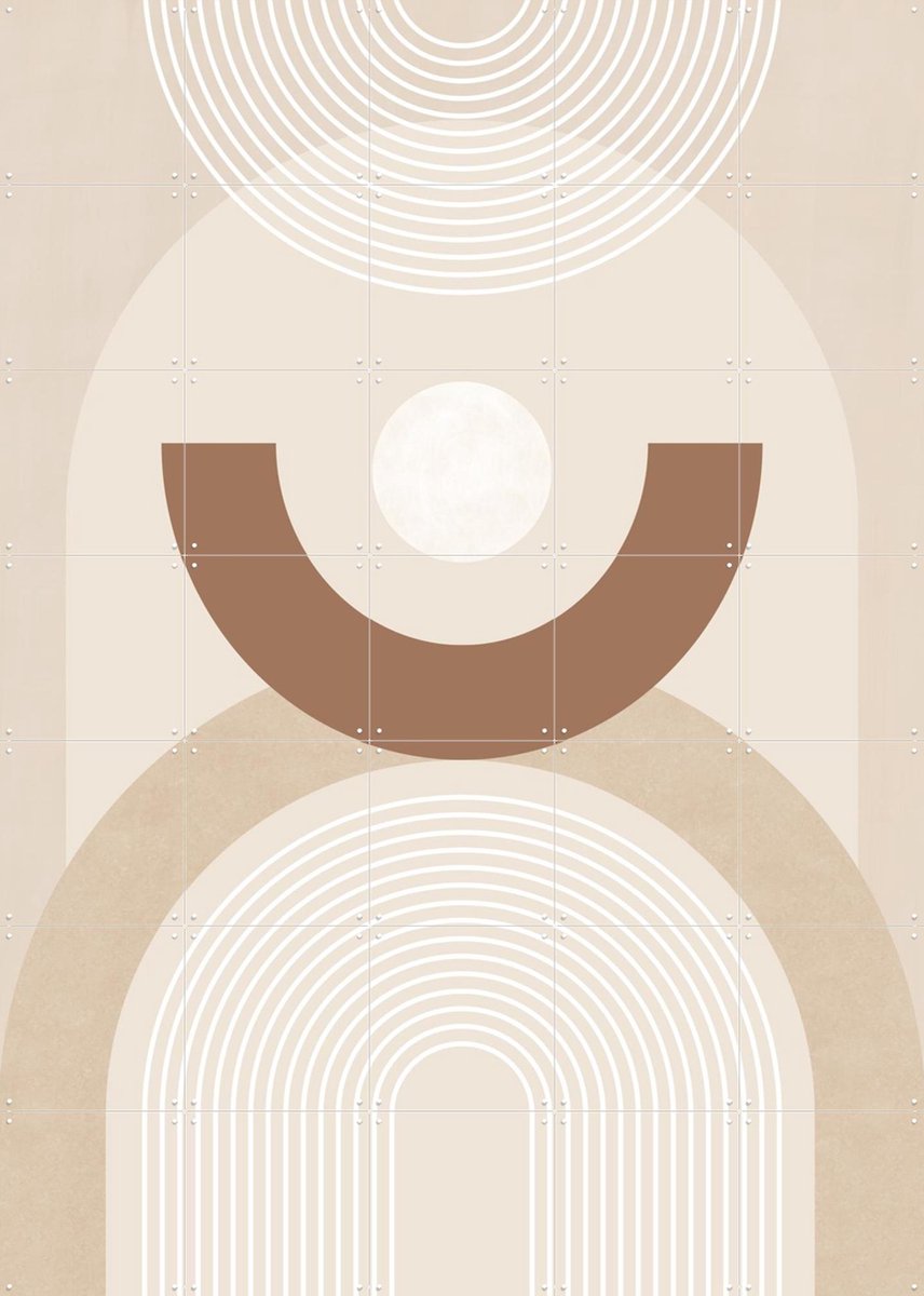 IXXI Beige Mid Century Poster No.1, Elena Ristova & Various - 100 x 140 cm - Gratis ophangtool - Grote wanddecoratie en posters - Grafisch Ontwerp