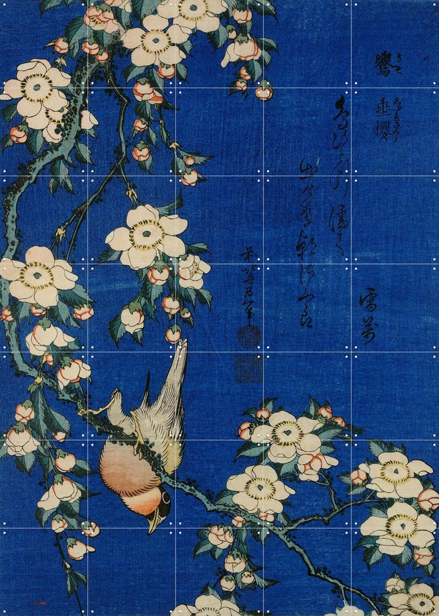IXXI Birds Flowers Bullfinch, Katsushika Hokusai & British Museum - 100 x 140 cm - Gratis ophangtool - Grote wanddecoratie en posters - Ukiyo-e