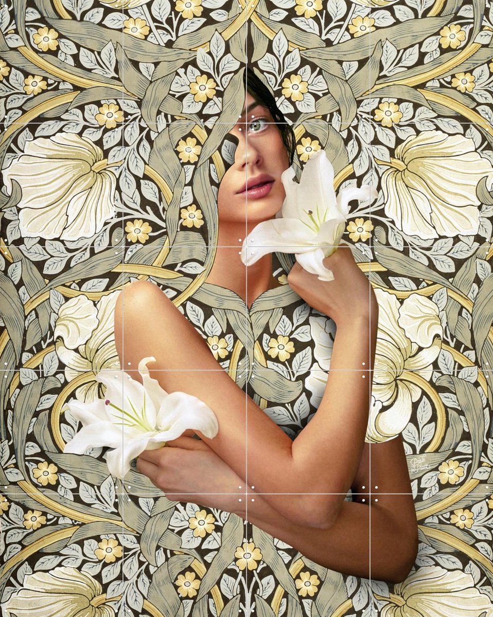 IXXI Beyond Flowers, Paste in Place - 80 x 100 cm - Gratis ophangtool - Grote wanddecoratie en posters - Collage, Art Nouveau, Gemengde Technieken