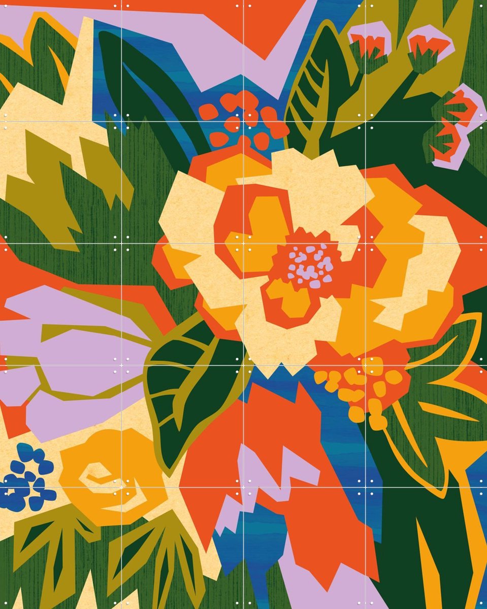 IXXI Springtime Arrangement, Megan Gallagher - 80 x 100 cm - Gratis ophangtool - Grote wanddecoratie en posters - Speels, Kleurrijk, Geometrische