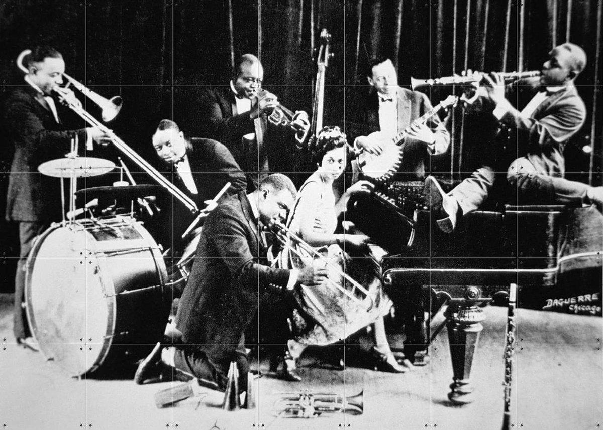 IXXI Vintage photo King Oliver's Jazz Band, Bridgeman Images - 140 x 100 cm - Gratis ophangtool - Grote wanddecoratie en posters - Fotografie