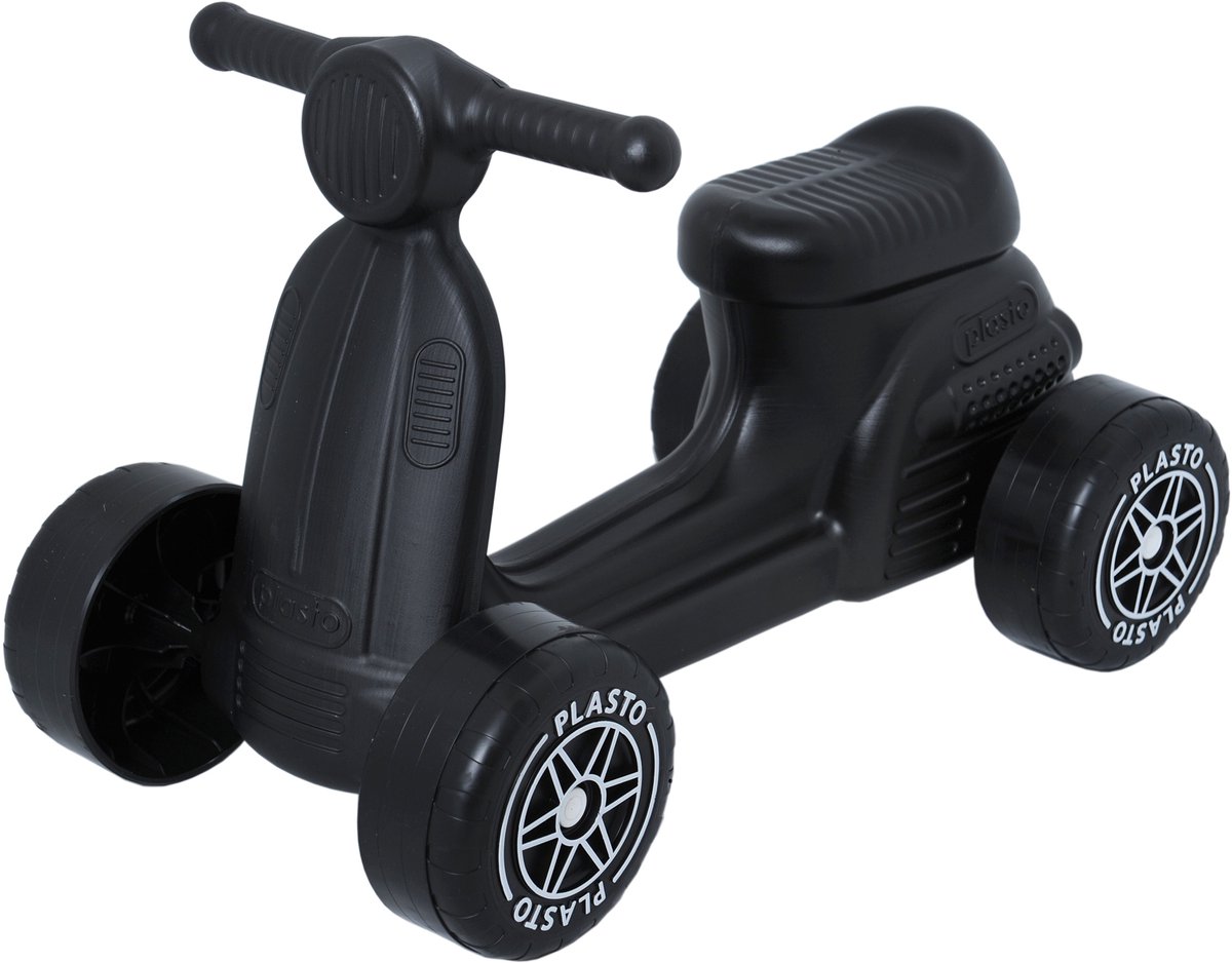 Plasto Scooter Zwart - Baby Walker - Stille Wielen - Loopauto - Zithoogte 22 cm - Stevig Kunststof - Gemaakt in Finland - Vanaf 1 Jaar