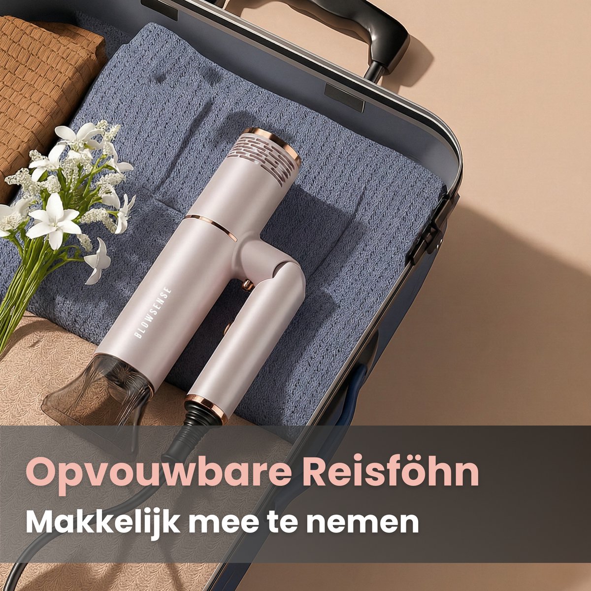 BlowSense TravelDry Reisföhn Opvouwbaar 1400W Champagne - afbeelding 2