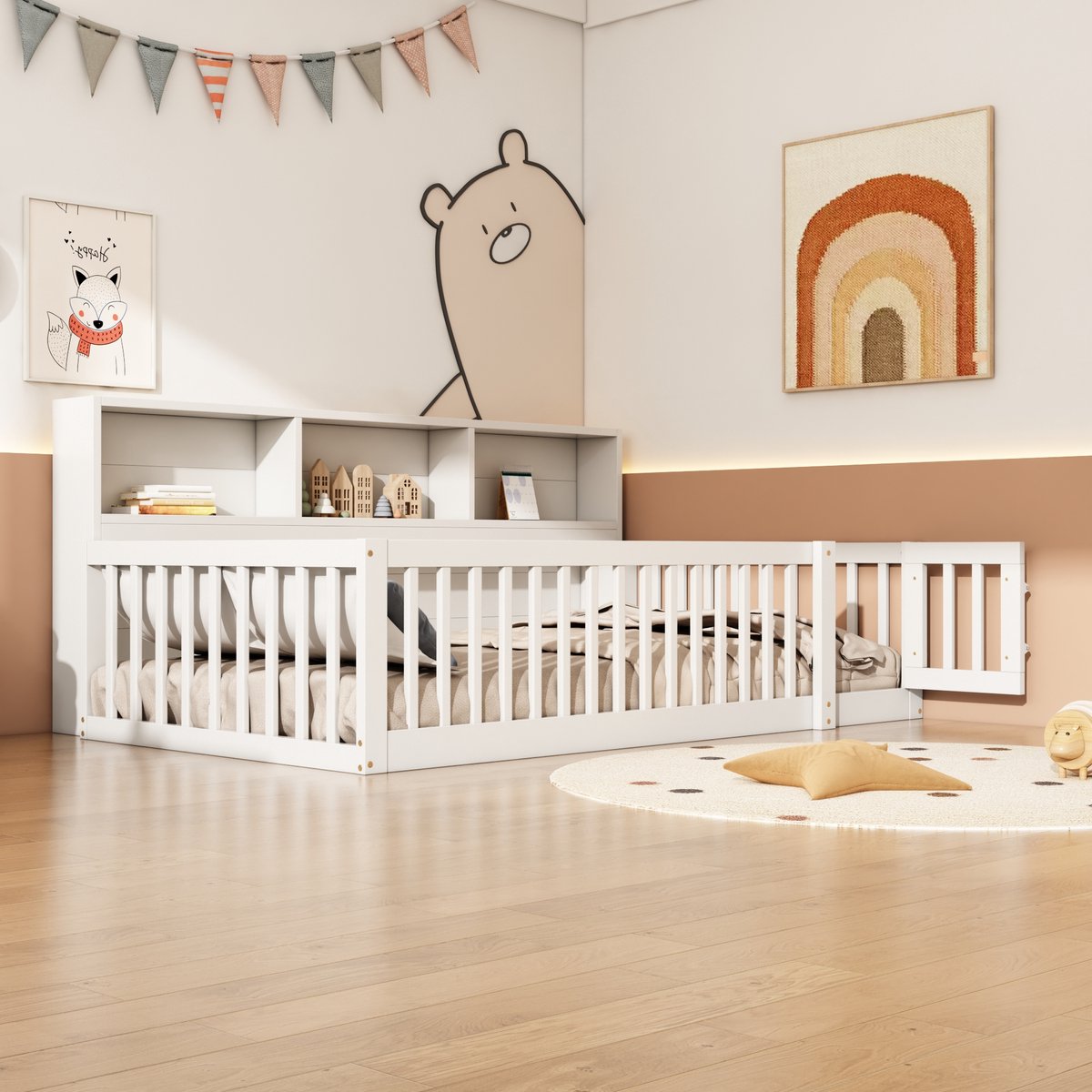 Daybed 90x200 - Slaapbank met Zijopslag en Lattenbodem - Grenenhout - Wit