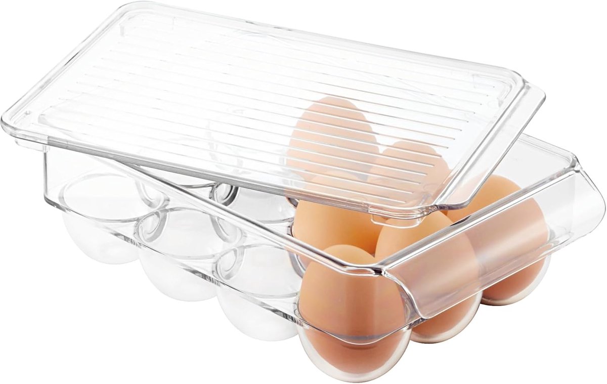 Famanu – Eierhouder - kleine opbergdoos voor twaalf eieren - doorzichtig - 12 eieren - 3 x 4