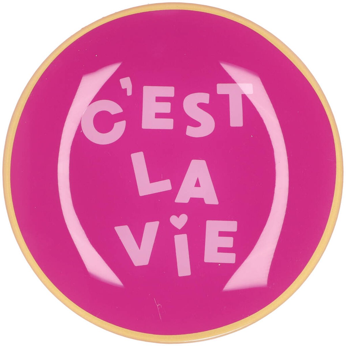 Daan Kromhout - Glazen Bord - Tekstbordje - C’est la Vie - Rond - Roze - Ø 18 cm