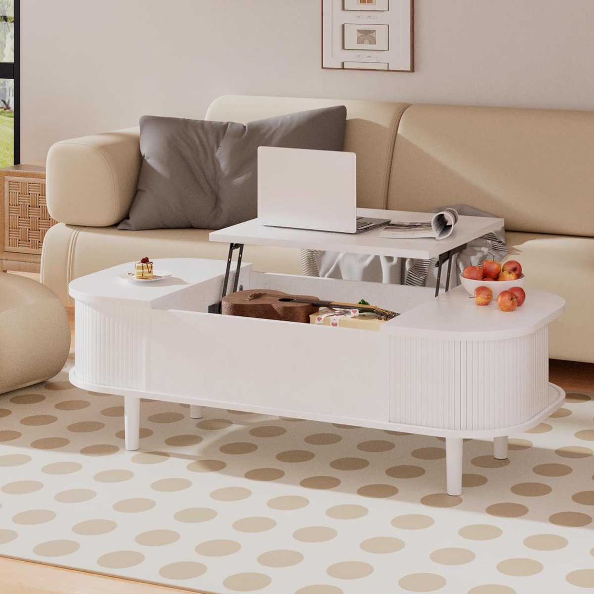 Salontafel met Hefplaat 110x48x40 cm – Moderne Houten Koffietafel met Verborgen Opbergruimte, Lift-Up Werkblad & Soft-Close – Voor Woonkamer, Slaapkamer & Thuiskantoor – Pauwhome