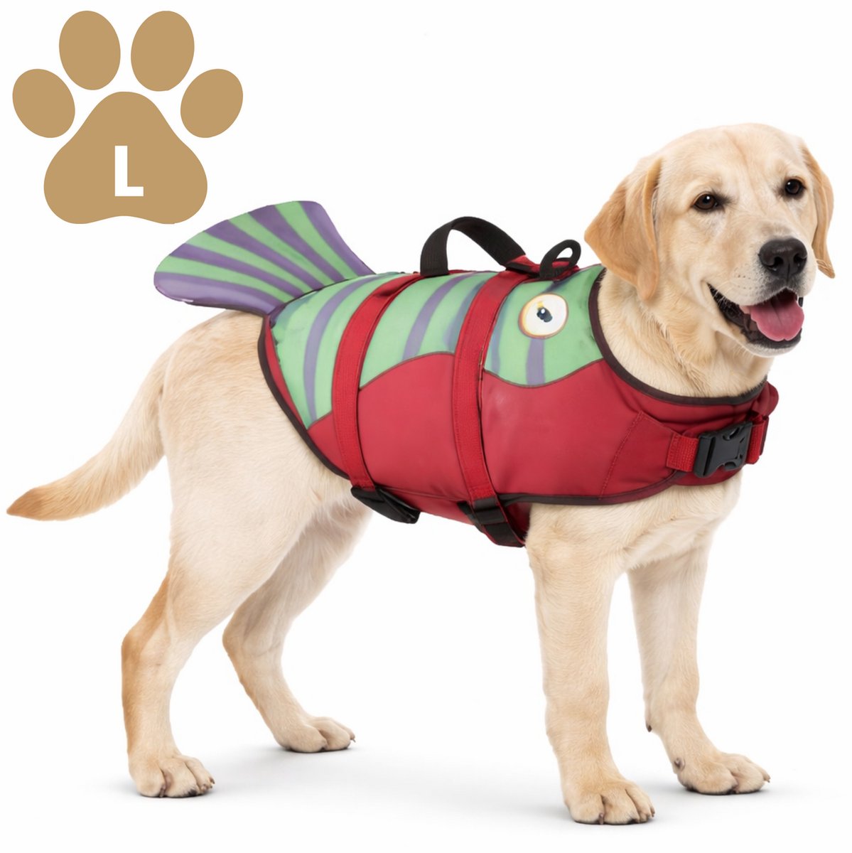 Honden Zwemvest Garnaal - Maat L – Veiligheidsvest voor Honden – Met Handvat – Verstelbaar – Rood