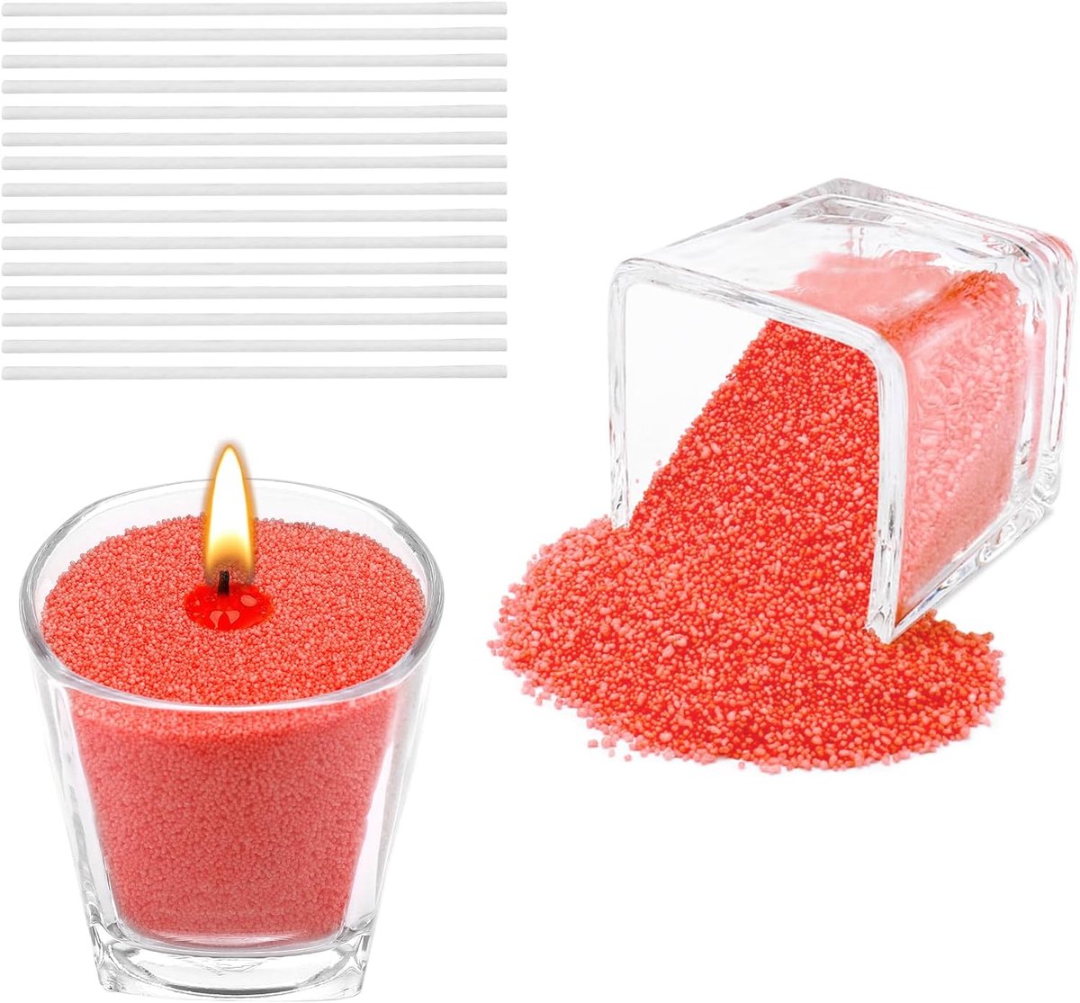 Imperatoris - Kaarsenzand - Kaarsen Zand - Burning Sand - Candle Sand - Herbruikbaar - Poederkaars - 500 g - 17 Lonten 6 cm - Rood