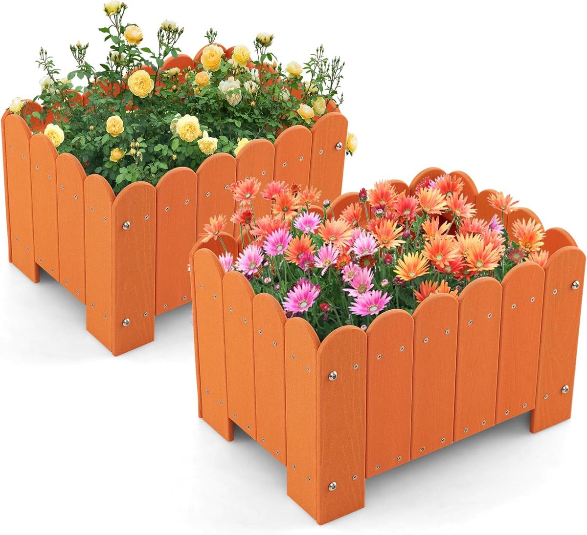 KOMFOTTEU 2 Stuks Bloempotset, vierkante plantenpotten van HDPE, plantenpotten met drainage, plantenbak, weerbestendig, plantenbakken voor groenten, bloemen, kruiden, 45 x 32 x 30 cm