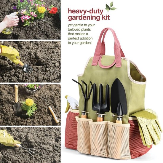 Tuingereedschap - 9 stuks tuinset - Tuingereedschapstas - Inclusief een complete set robuust tuingereedschap en een stijlvolle draagtas - Duurzame tuinset - Inclusief gereedschap, snoeischaar, tas en gieter - Een ideaal tuincadeau voor vrouwen -Groen van Merkloos	 — afbeelding 4