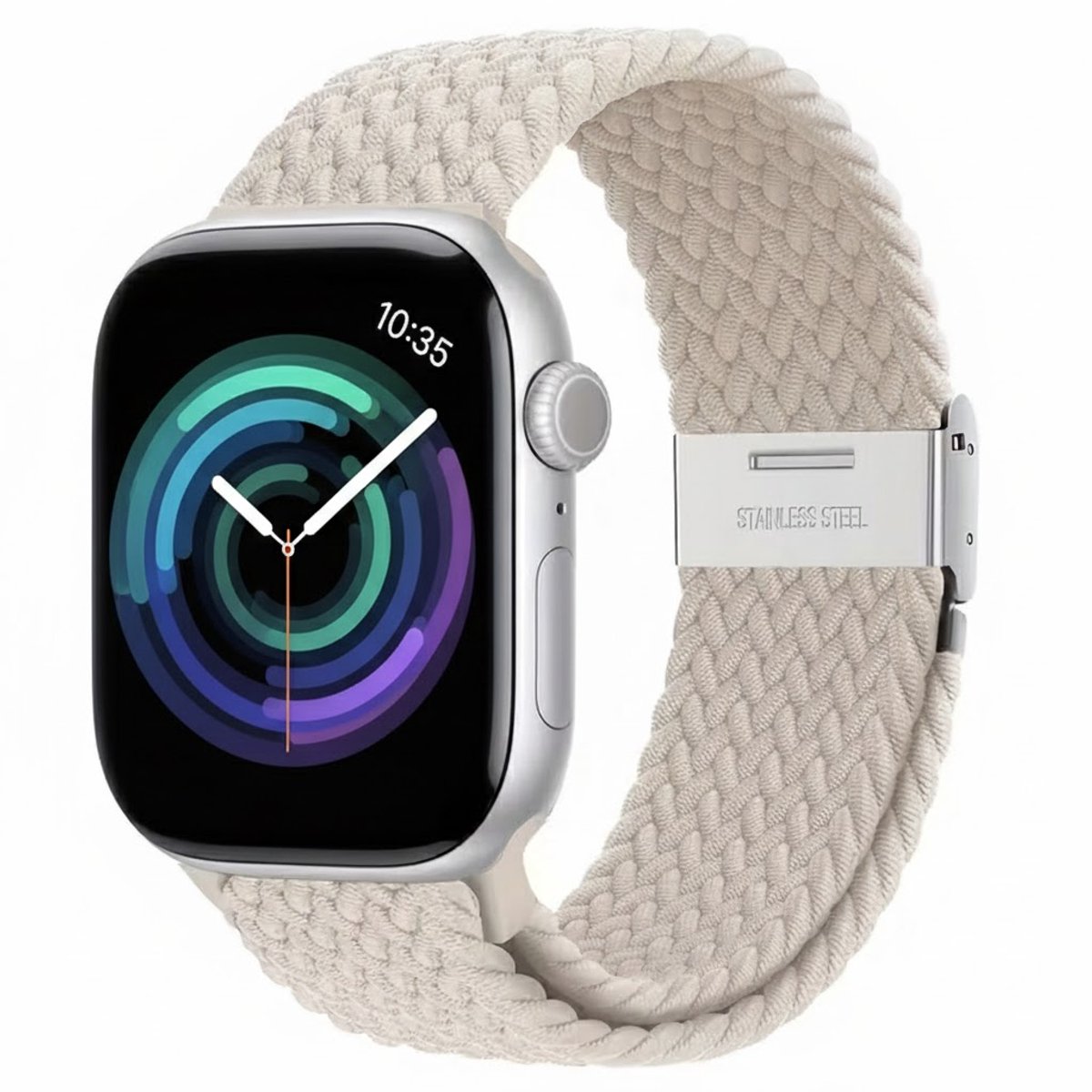 Ivoorwit nylon horlogebandje geschikt voor Apple Watch dames en heren 42mm (serie 1 / 2 / 3) / 44 mm / 45 mm / 46 mm (serie 10 / 11) / 49 mm (Ultra / Ultra 2) , elastisch smartwatch bandje zonder gesp, gevlochten stretch vervangend horloge bandje