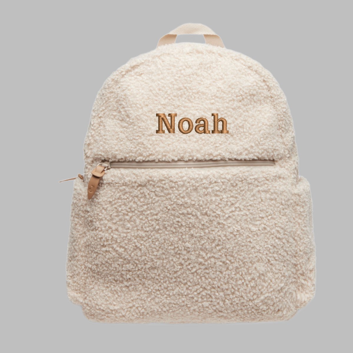 Jollein Luiertas Rugzak met naam - Boucle Naturel - Met verschoningsmat - gepersonaliseerd - geborduurd - 38x30x13cm - verzorgingstas