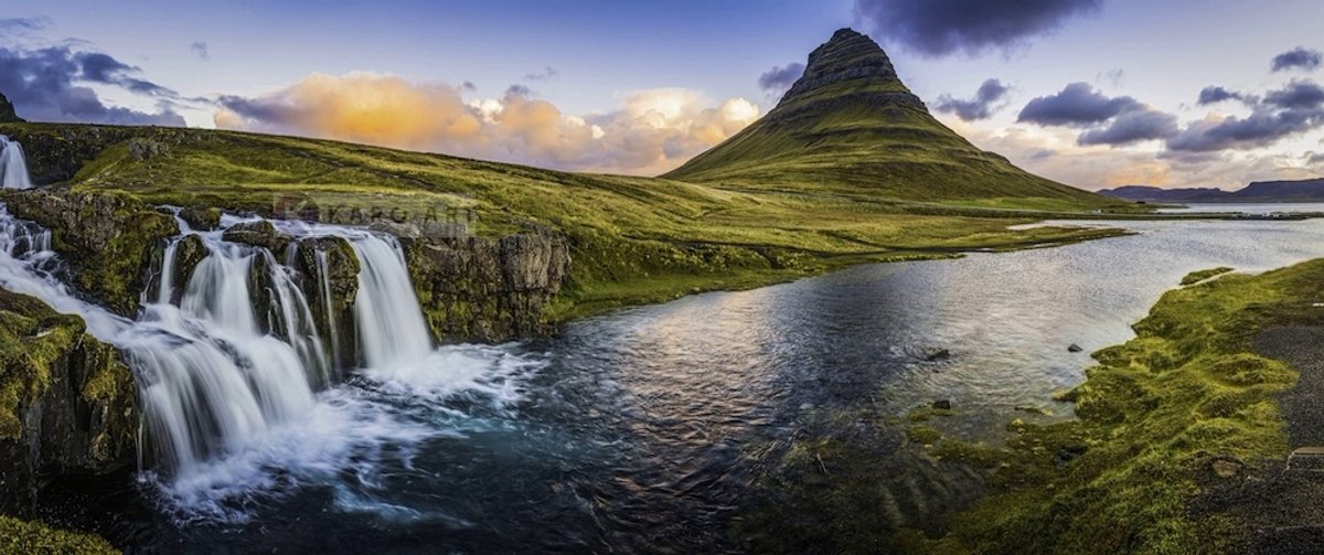 karo-art Schilderij - Panorama waterval, groen/blauw, 2 maten , print op canvas, premium print Multikleur
