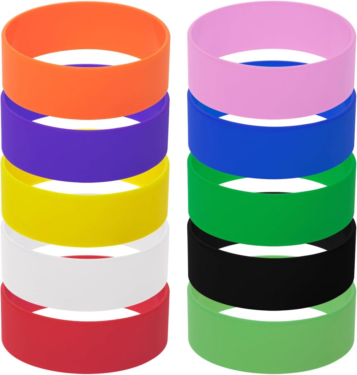 Set van 10 Brede Siliconen Polsbandjes voor Sport en Feest (Diverse Kleuren)
