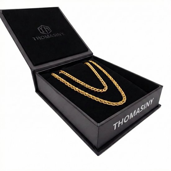 Thomasiny Cuban & Wheat Chain Cadeauset Goud – 2-delige Heren Ketting Set – Cubaanse Ketting 4 mm & Tarweketting 3 mm – RVS – Luxe Geschenkverpakking