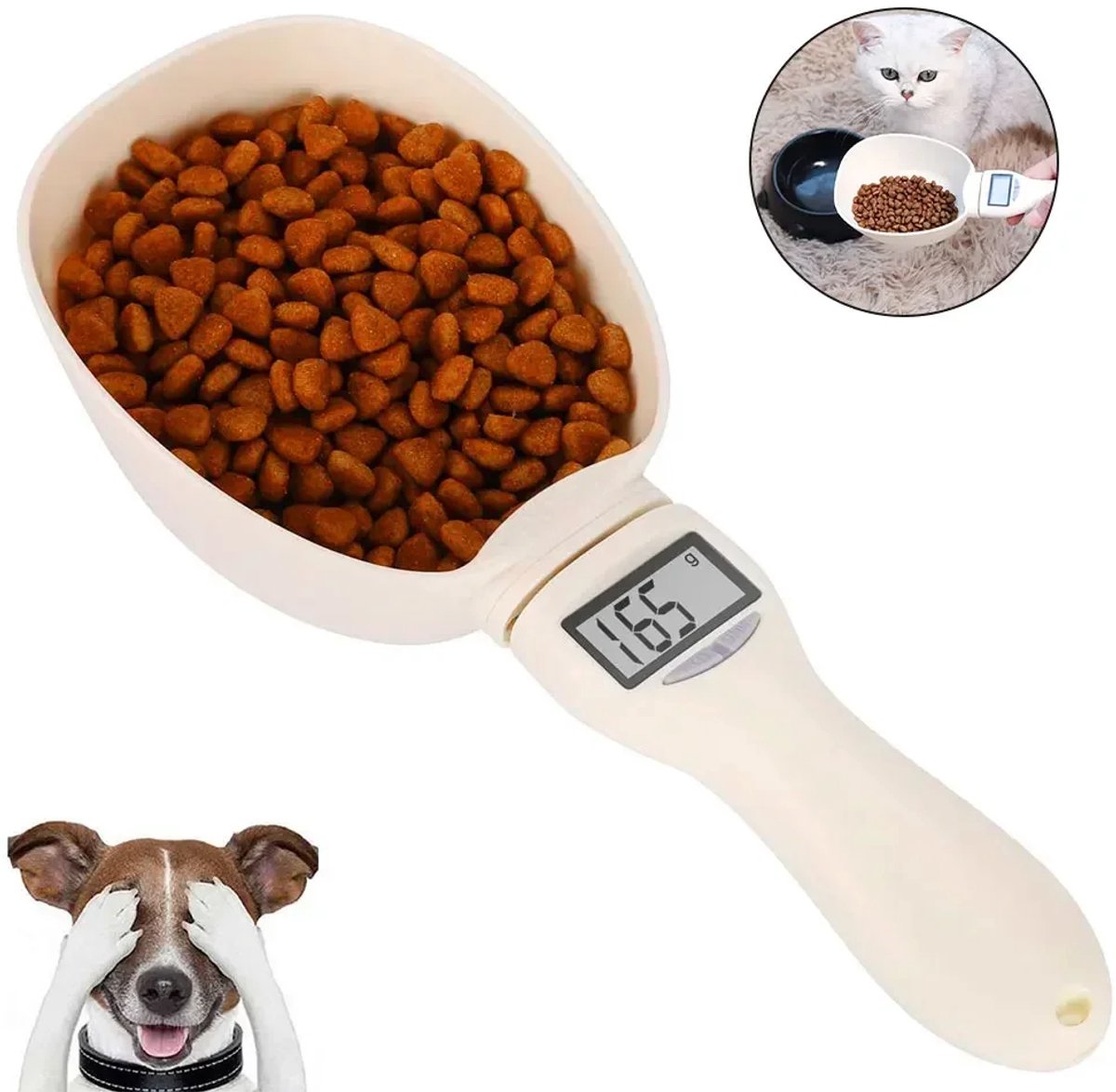 Elektronische maatlepel voor dierenvoer – digitale voerschep voor honden en katten – keukenweegschaal met LED-display