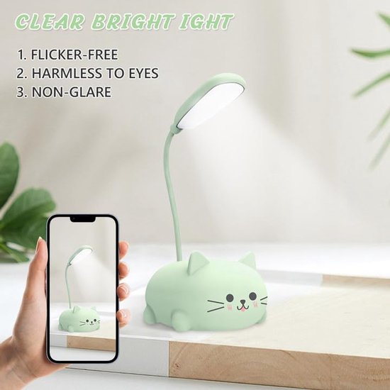 Bureaulamp - Bureaulamp led - Nachtlampje volwassenen - Nachtlampje kind - bureaulamp - leeslamp - studielamp - tafellamp - nachtlampje - opvouwbare lamp - USB oplaadbaar - 400 mAh - 1 stand - ABS - 0,6 W - 9 x 7 x 18 cm - kat vorm - blauw — afbeelding 2
