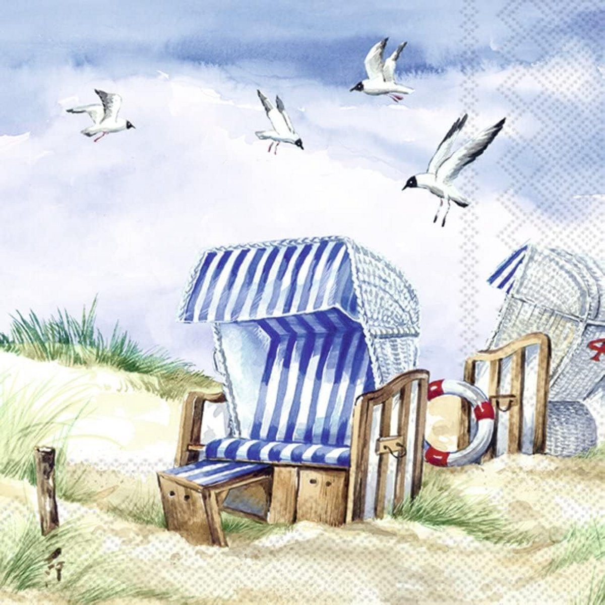 20 Cocktailservetten Strandhuisje en Meeuwen 25x25 cm