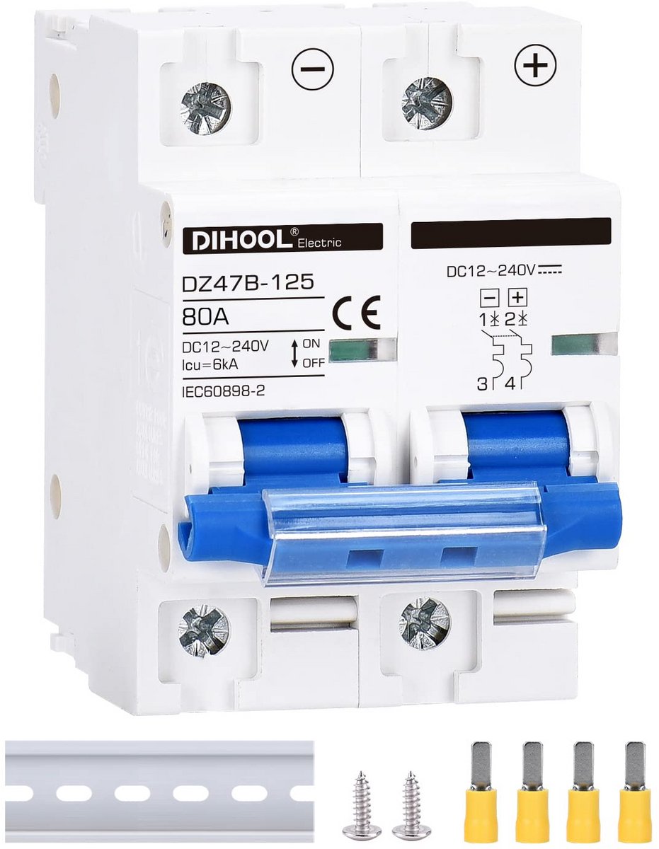 DC Stroomonderbreker 2P 80A voor Zonnepaneel Batterij UPS en Omvormer
