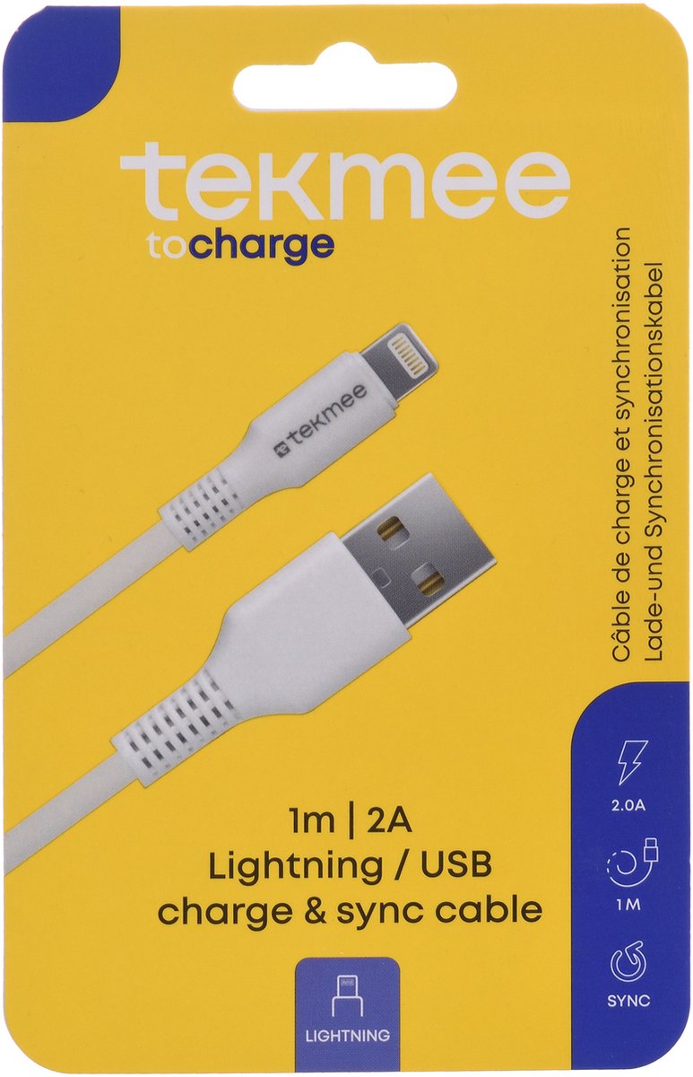 Tekmee oplaadkabel Lightning USB 1M - kleurrijke speelgoedkabel.