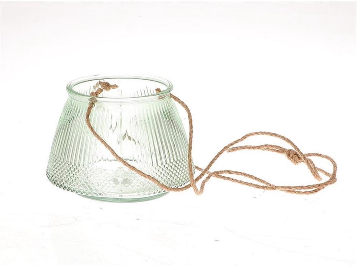 Hangende windlicht Lines Ø11xh15cm groen