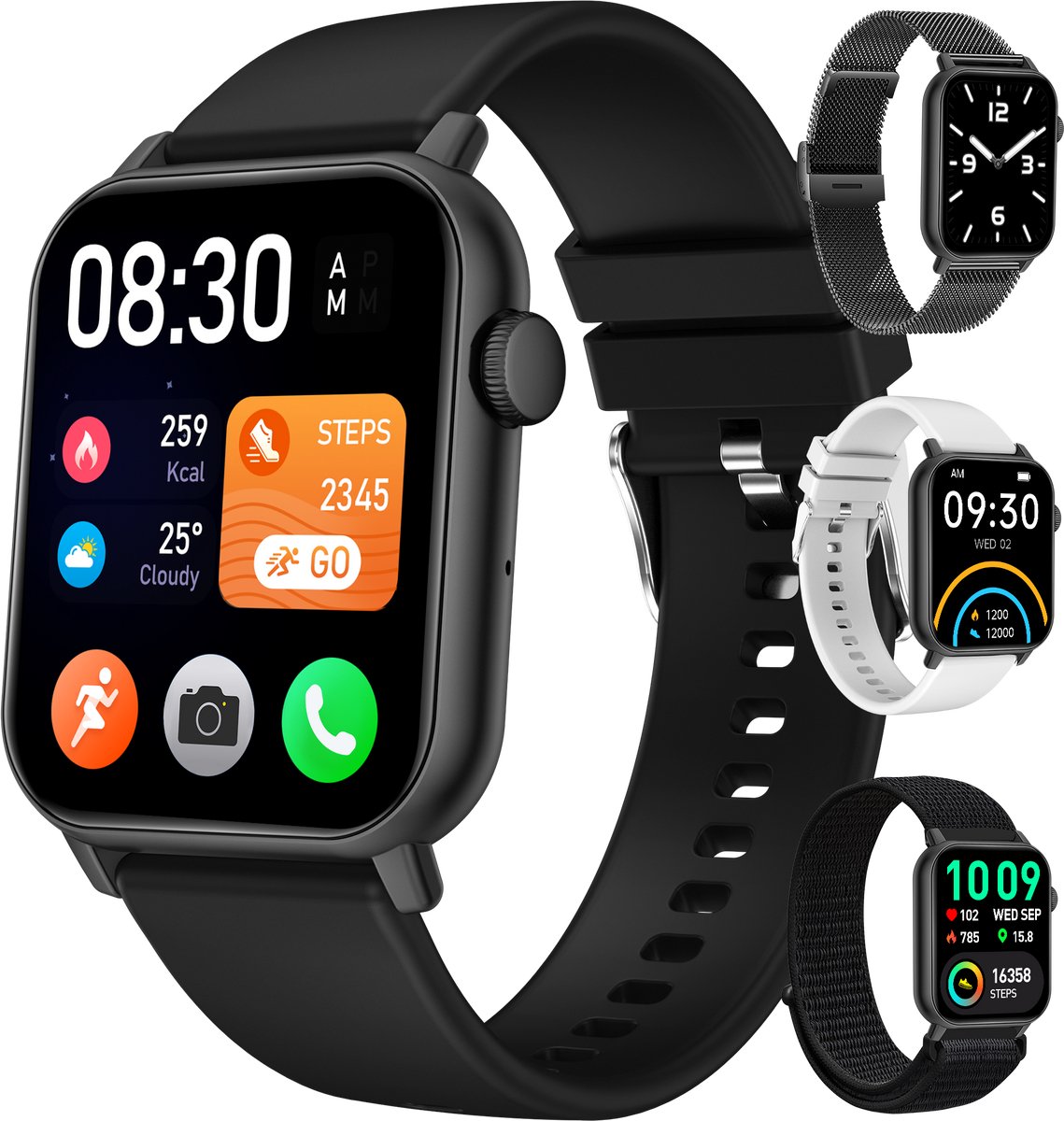 Siltcon Smartwatch Pro Sporthorloge met Hartslagmeter en 4 - Siltcon® - €39,95