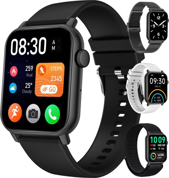 Productafbeelding Siltcon® Smartwatch Heren & Dames Pro - Sporthorloge Dames & Heren - Stappenteller Horloge - Hartslagmeter Bloeddrukmeter - Slaapmonitor - Saturatiemeter Smartwatch Dames, Heren & Kinderen - Elke Smartphone - RVS - Elke pols - Incl. 4 Bandjes - Beste sporthorloge keuze