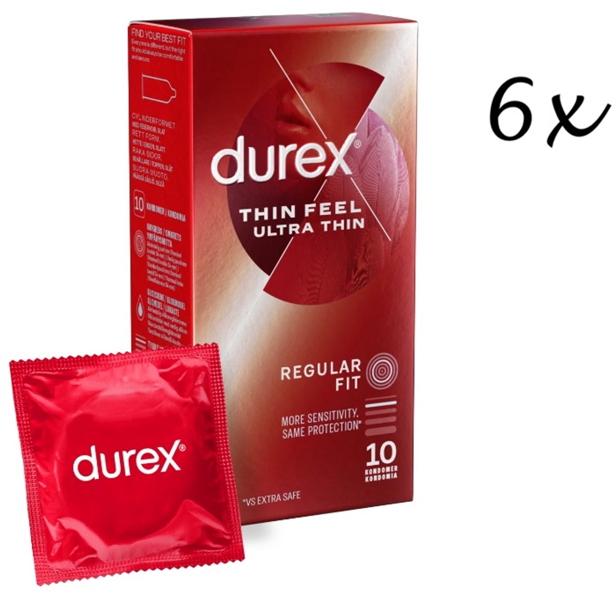 Durex Condooms – Thin Feel Ultra (Extra Dun) - 60 Stuks (6 x 10st) – Discreet en Stevig Verpakt