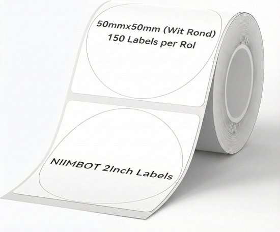 Een rol met 150 witte ronde NIIMBOT labels van 50x50mm.