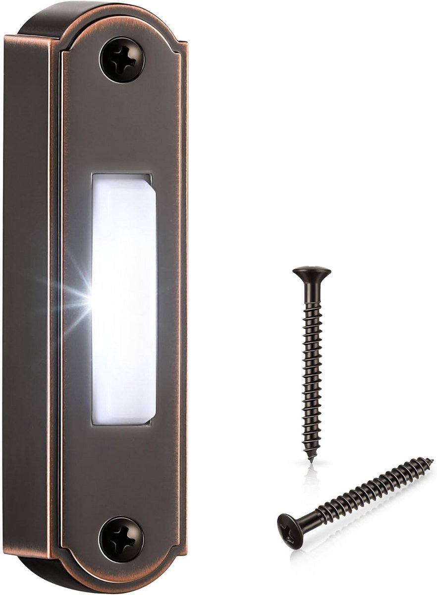 Verlichte Deurbelknop Metaal - Zware Kwaliteit Bedrade Drukknop met LED Licht voor Buiten/Binnen