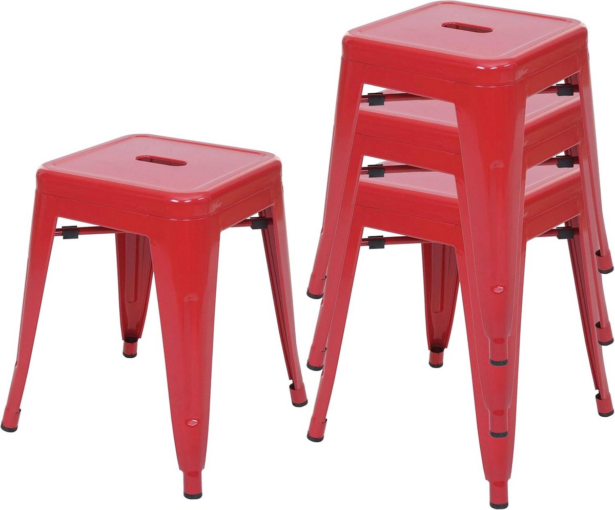 4x Stapelbare Metalen Krukken met Industrieel Design - Rood