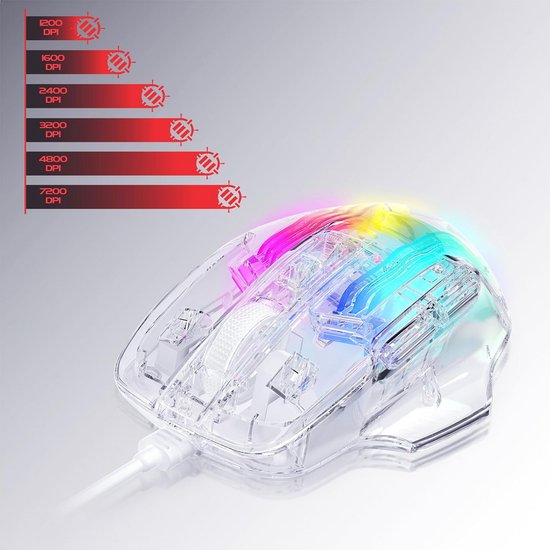 Witte Muis Computer Witte Gaming Muis met Programmeerbare Knoppen en Instelbare DPI voor PC ...