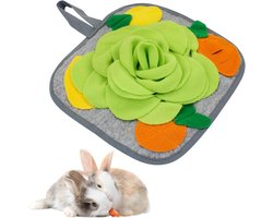 Konijn Snuffelmat Speelgoed 30x30 Cm Wasbaar Voedselpuzzel Voor Cavia S Fretten En Kleine Knaagdieren Foerageermat Voor Hersenstimulatie En Energieverbruik（Groene bloemen）