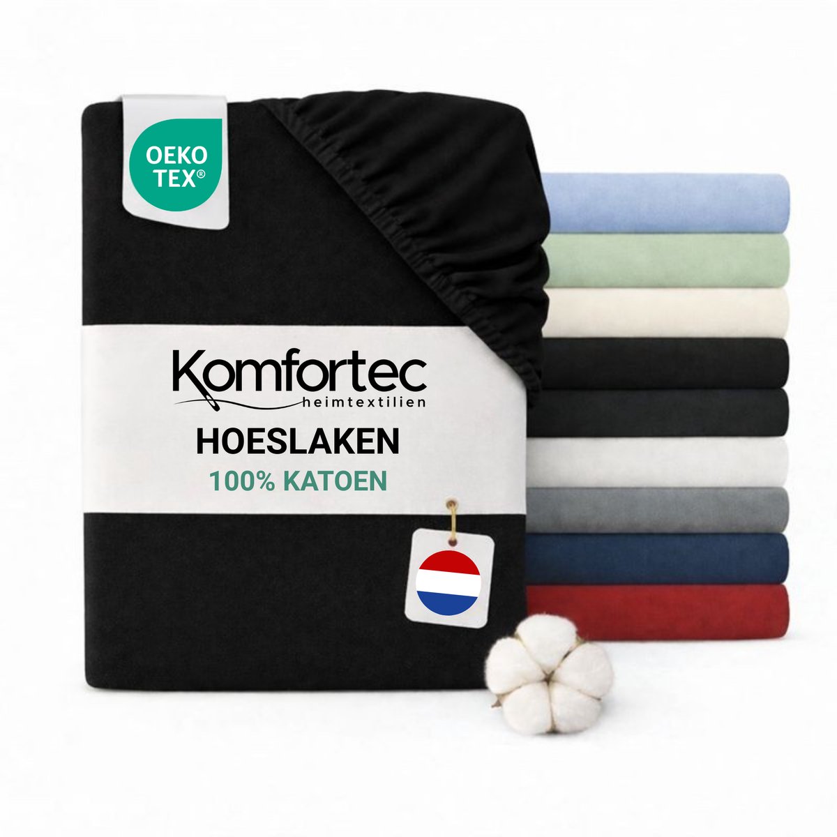 Komfortec Jersey Stretch Hoeslaken 180x200 cm - 23cm Matrasdikte- Rondom Elastiek - 100% Katoen - Zwart