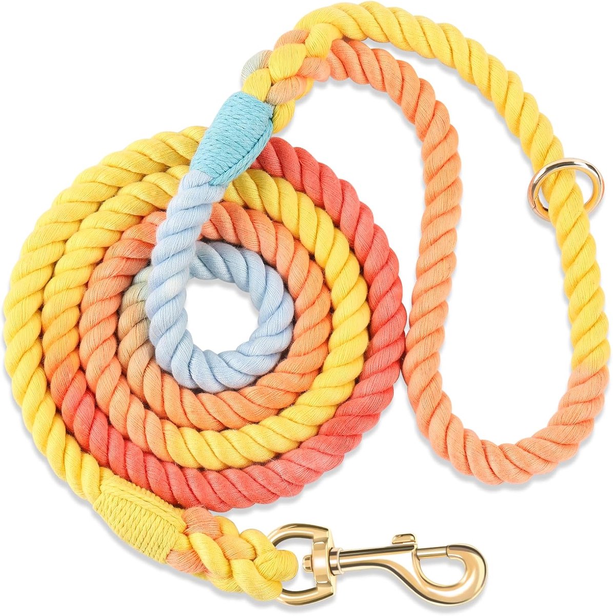 Daity 1-pack - Hondenriem - 150 cm handgevlochten katoenen touw - geschikt voor kleine - middelgrote en grote honden - gloednieuwe gouden - stevige metalen gesp - kleurrijke macaronkleuren.