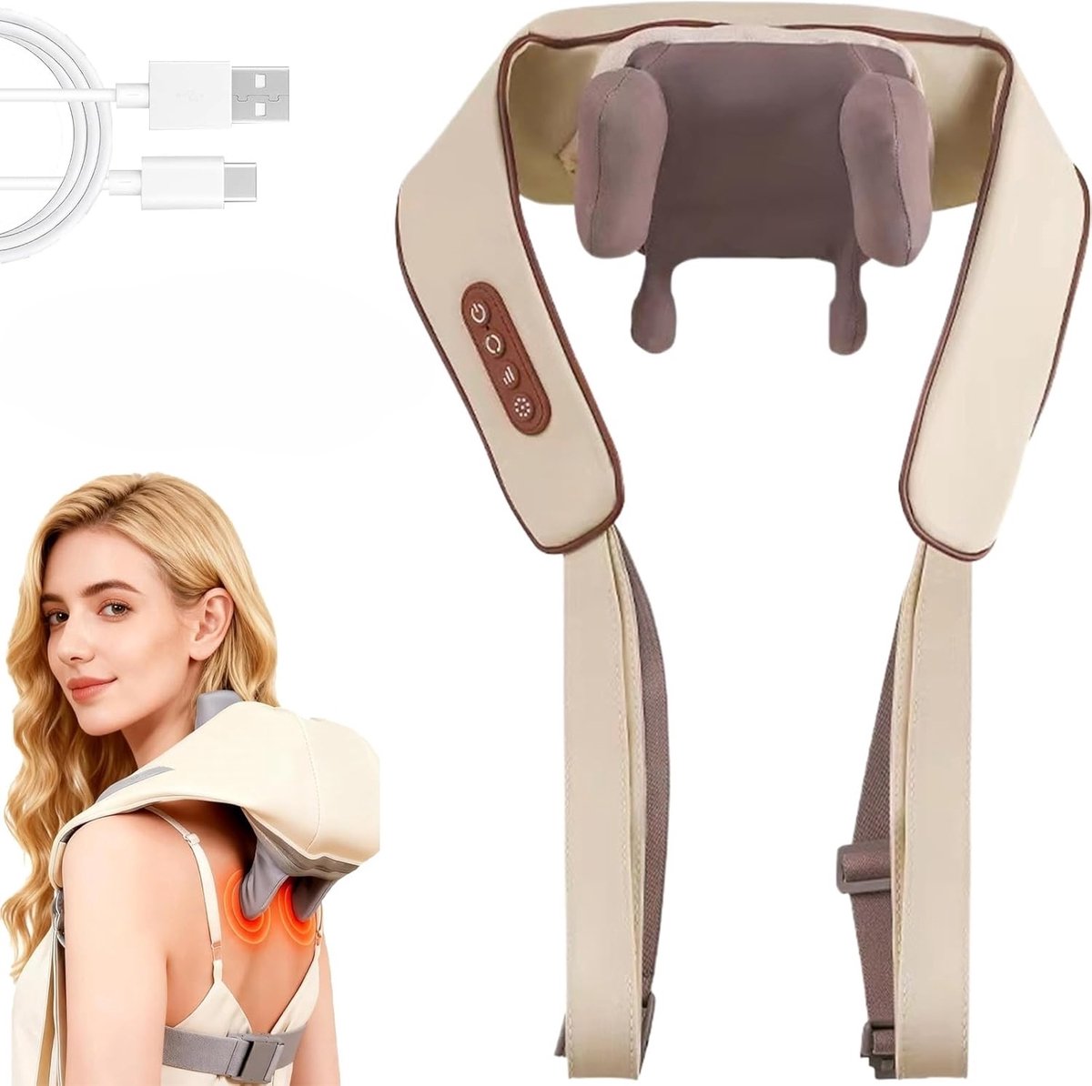 Elektrische nekmassager - nekmassage apparaat - nekmassage - Massager - nekmassage apparaat draadloos - PU - Beige