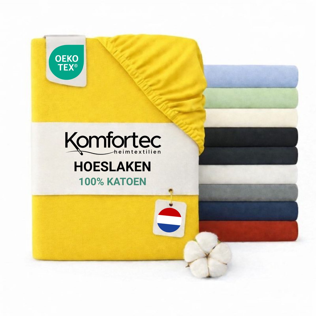 Komfortec Jersey Stretch Hoeslaken 180x200 cm - 23cm Matrasdikte- Rondom Elastiek - 100% Katoen - Geel