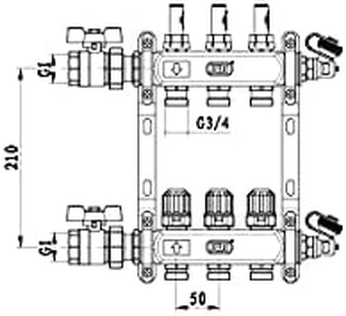 Verdelerset voor Vloerverwarming met 3 Circuits - RVS Manifold